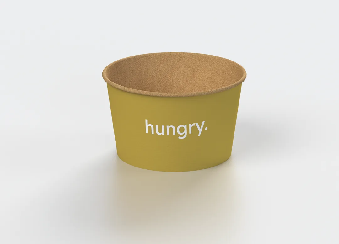 Custom printed paper food bowl with logo and QR code for takeaway noodles and soups in Malaysia