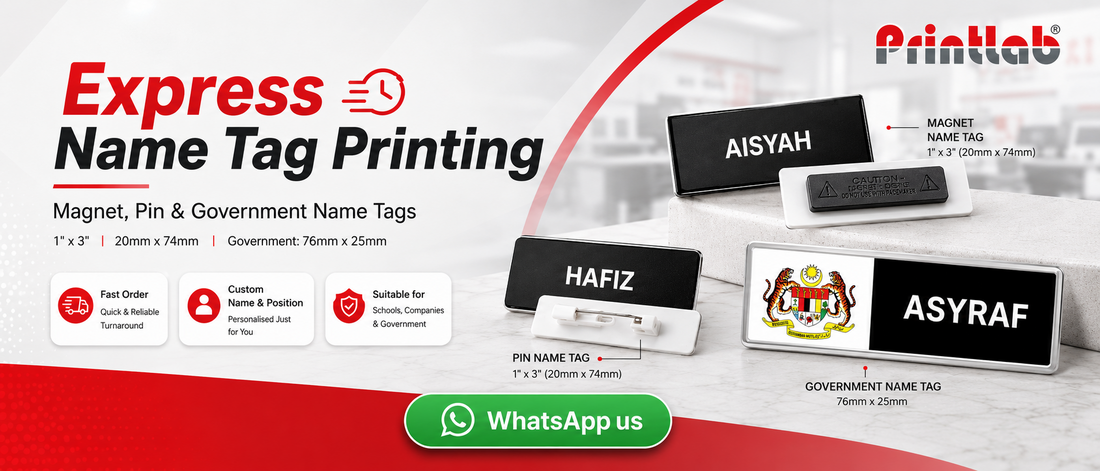 Express name tag magnet and pin in Ara Damansara PJ by Printlab for school teachers government staff civil servants companies and events near Glenmarie Kota Damansara Kelana Jaya Subang Perdana Sungai Buloh