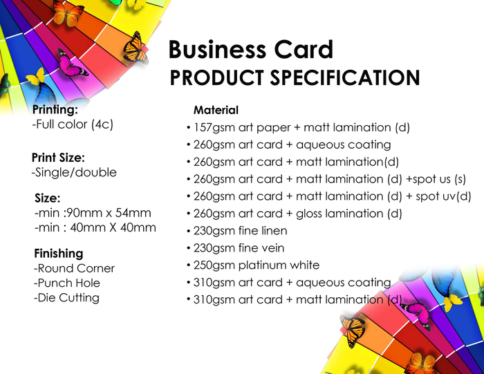 Business Card Product Specification