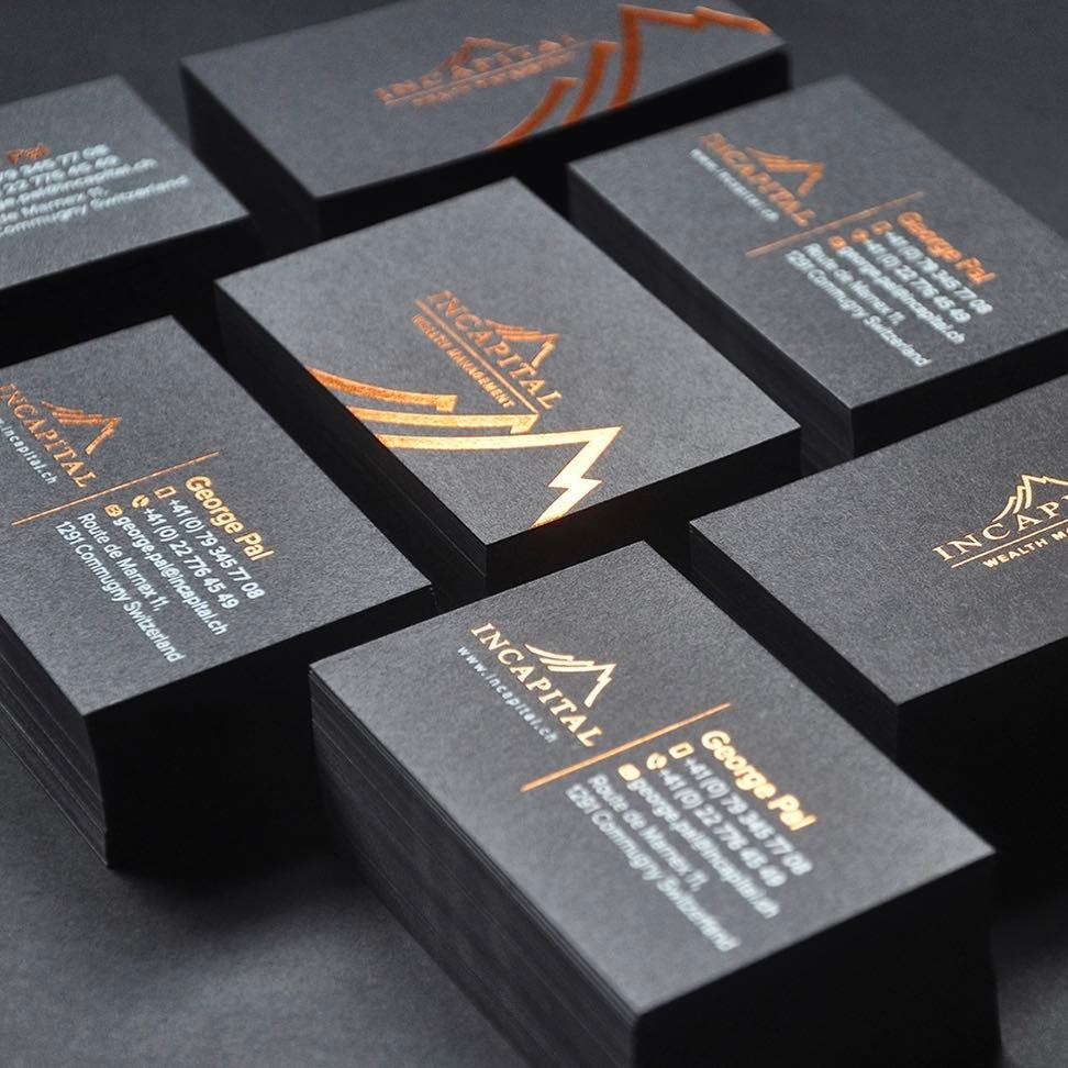 White Ink and Gold Stamping Business Card, Print on Black Card